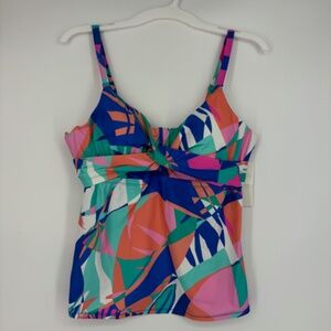 Raisins Curve Womens 14W Porto Covo Aries Tankini Swim Top Blue Pink Underwire